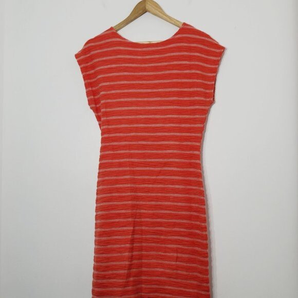 Loft Knit Mini Dress Cap Sleeve Side Tie Waist Orange Stripe Casual Scoop Neck - Picture 11 of 11